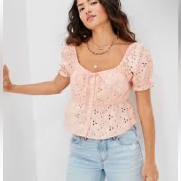 aerie Tops - AE Pintuck Ruffle Babydoll Top